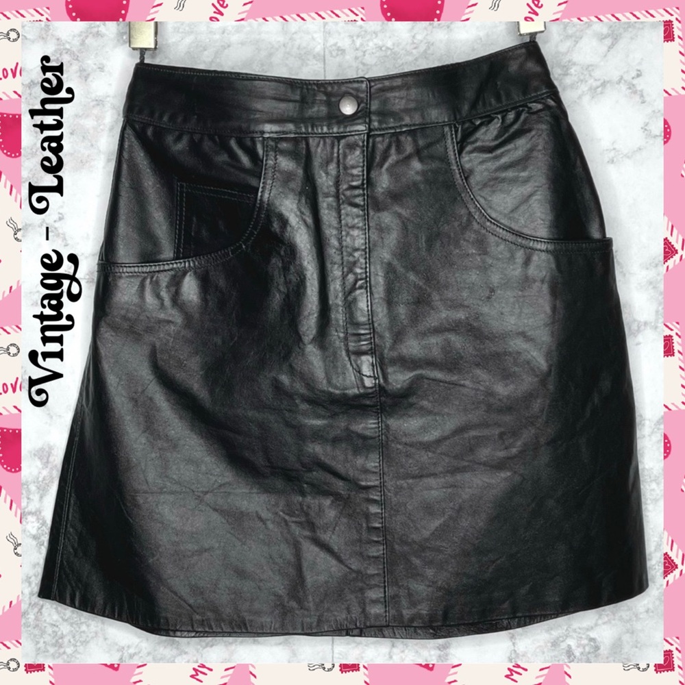 Marco Morani 80s LEATHER Fully Lined Black Skirt Women’s 28 Inch Waist